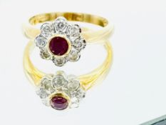 9ct gold ruby and diamond cluster ring