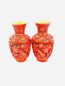 Pair of cinnabar vases