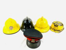 A collection of fire helmets