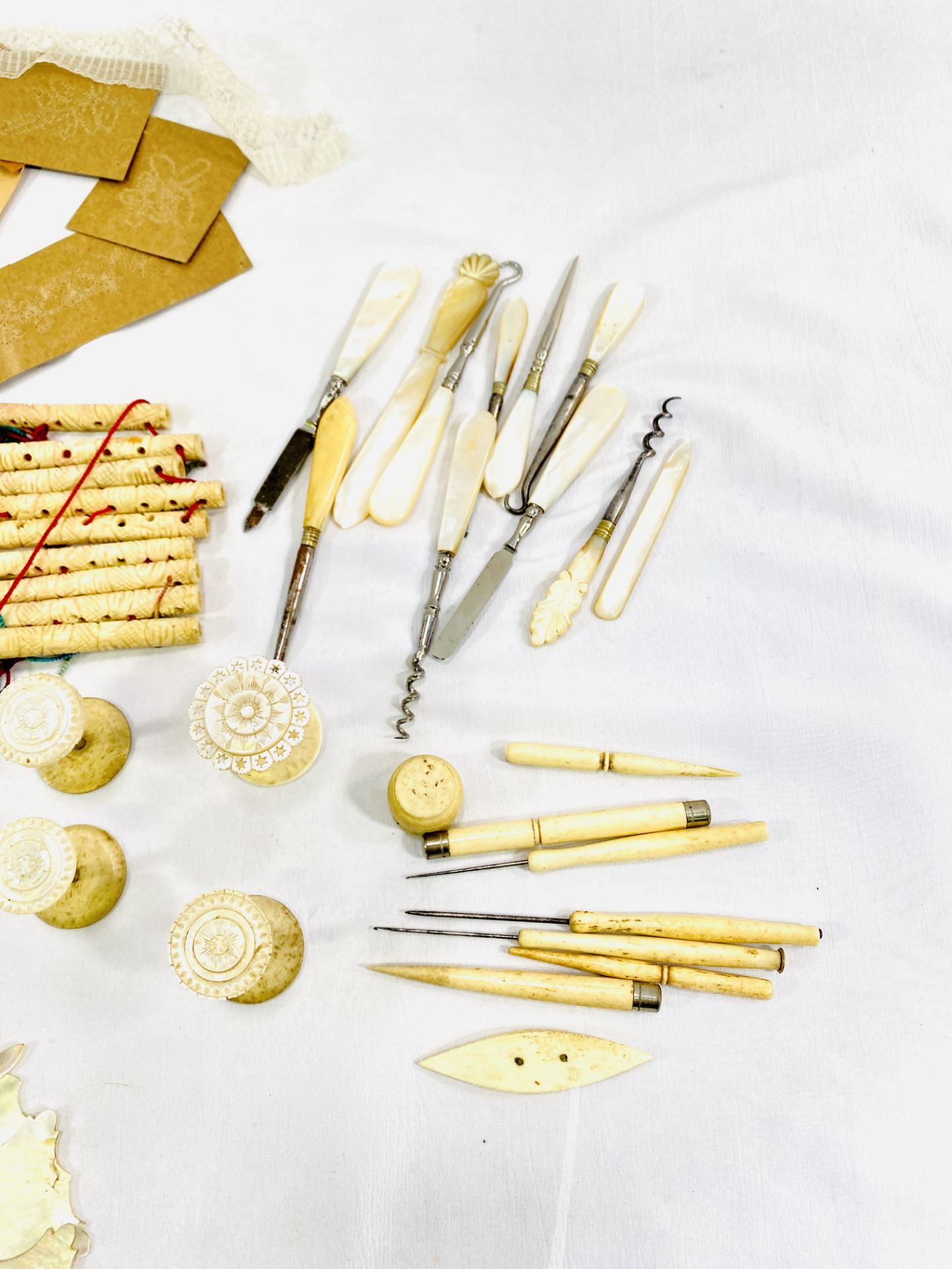 A collection of lace making tools and bobbins - Image 2 of 6