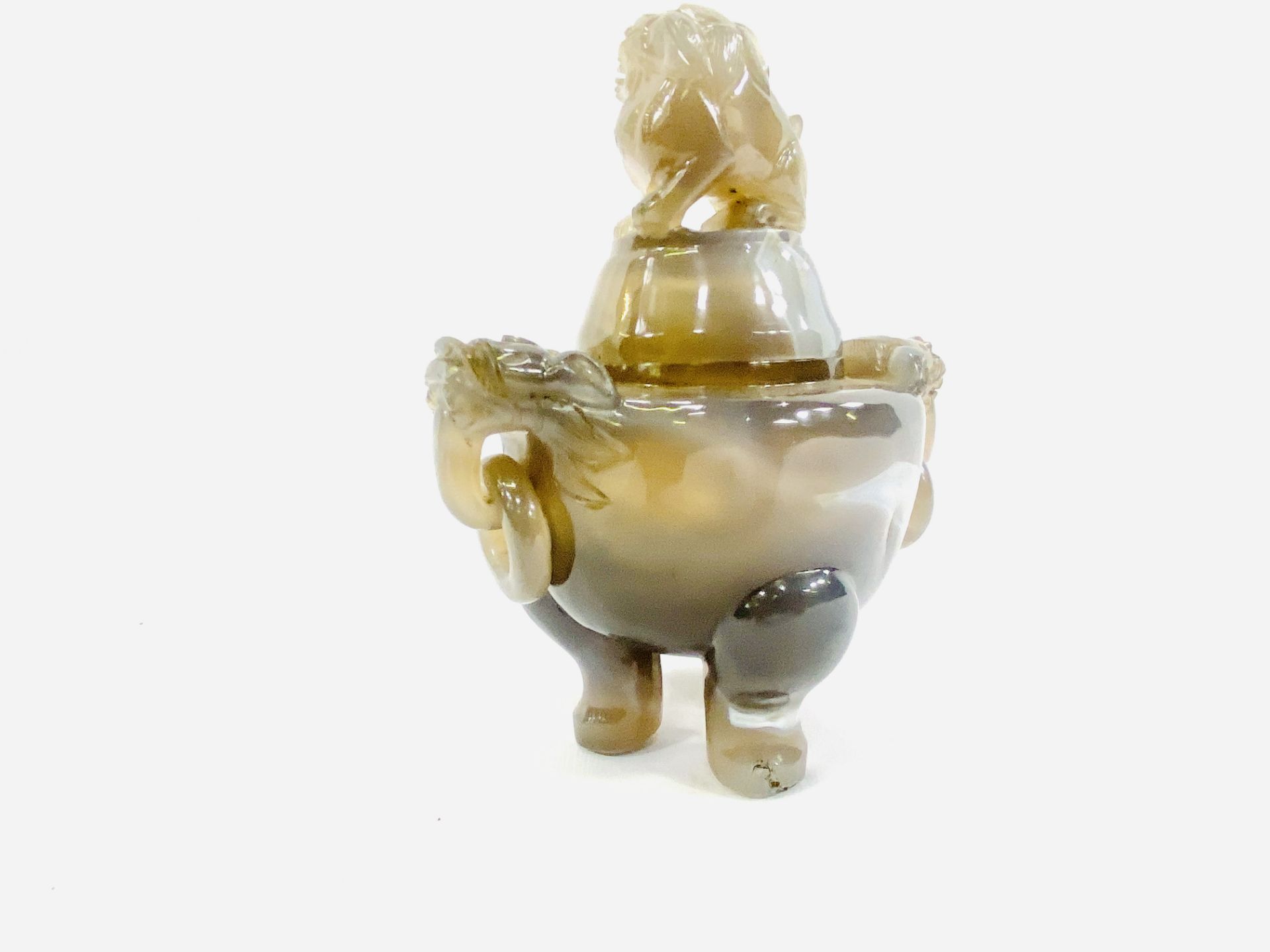 Jade lidded pot together with two carved stone Oriental figures - Image 4 of 9