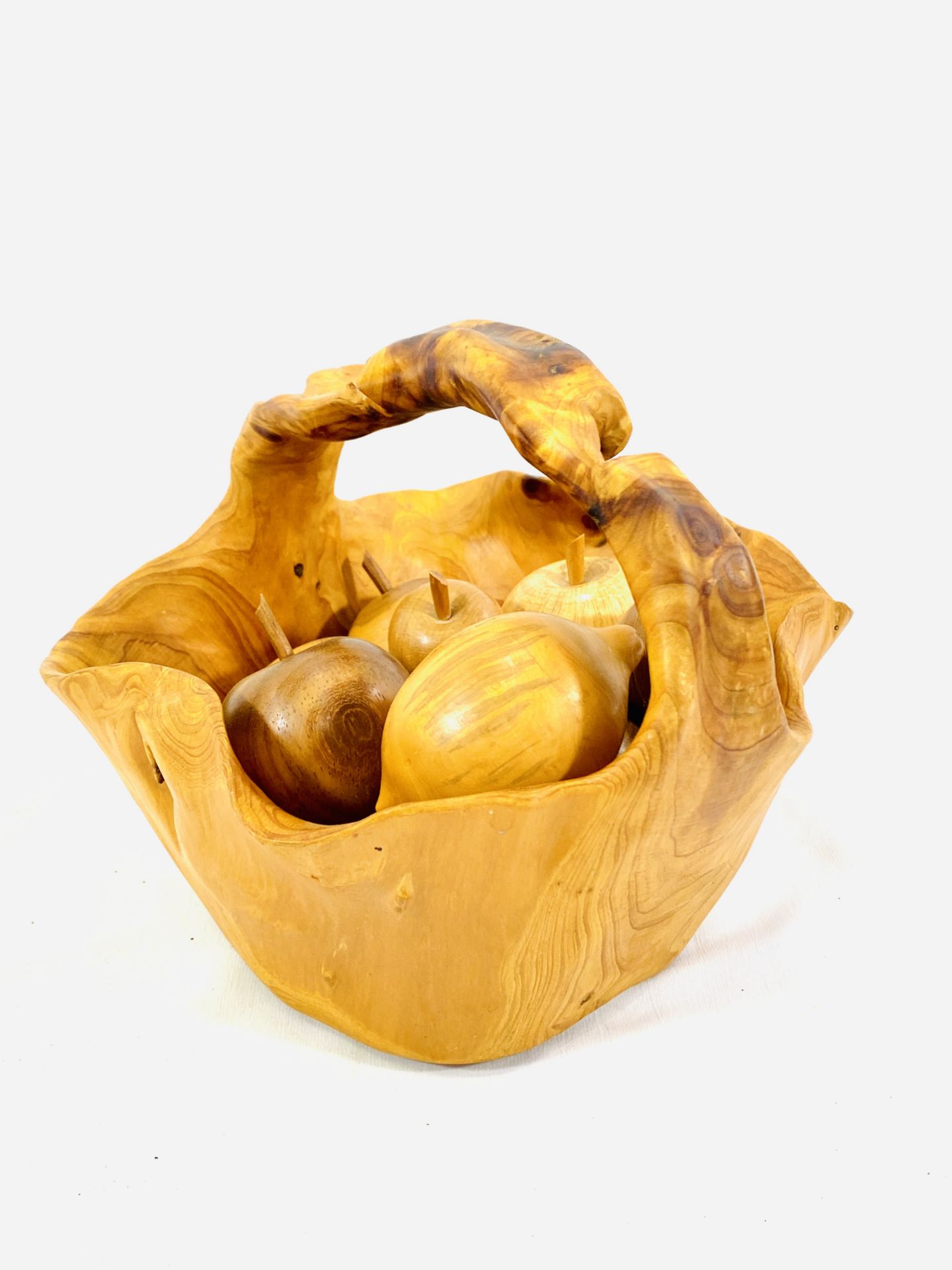 Fruitwood basket with eight turned wood fruits - Bild 4 aus 4