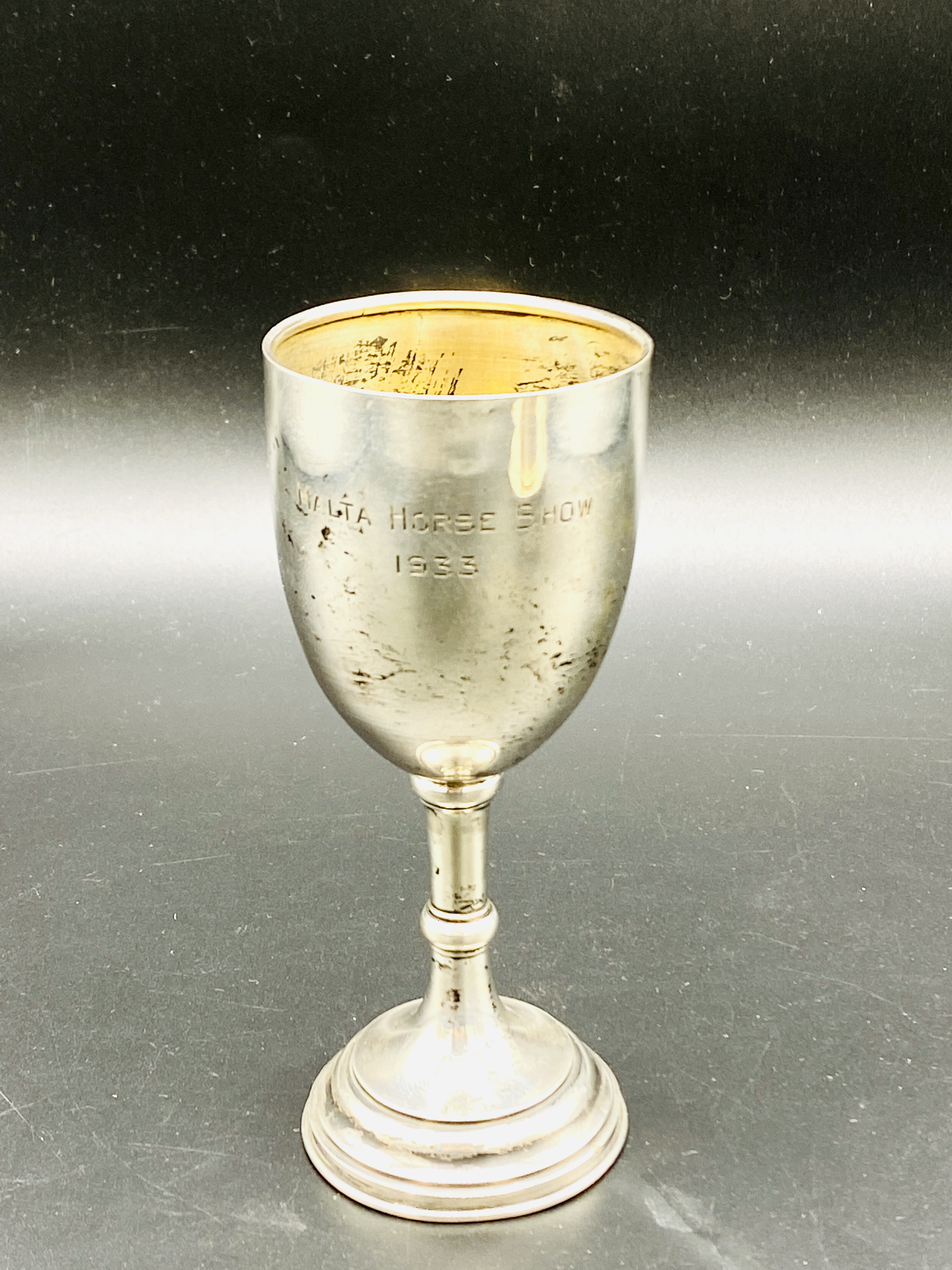 Continental 800 silver repousse decorated cup and saucer, and a silver goblet - Image 4 of 4