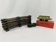 A boxed Hornby 0 gauge wagon together with a quantity of 0 gauge track