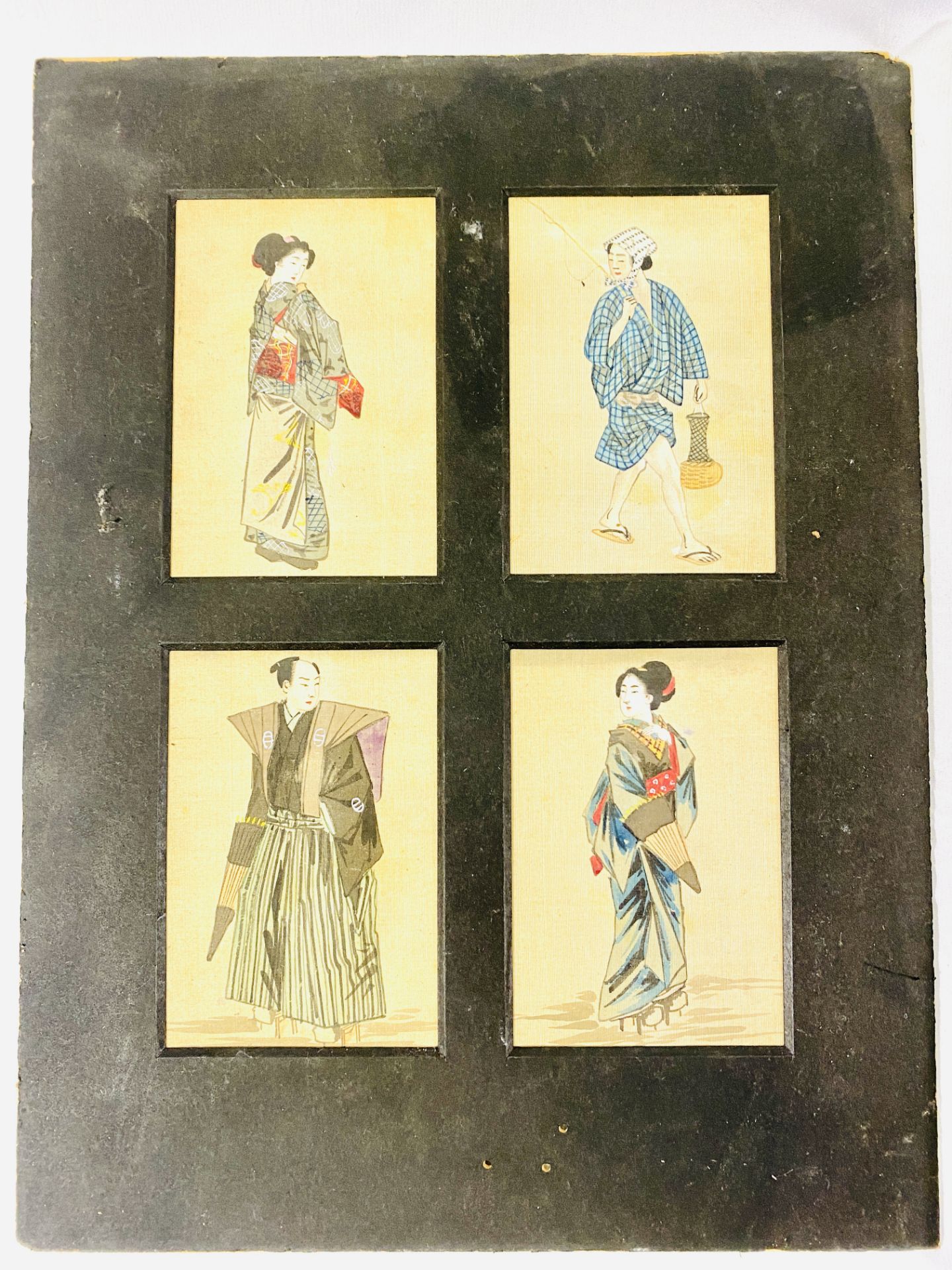 Set of eight hand painted Oriental figures on fabric - Image 3 of 4