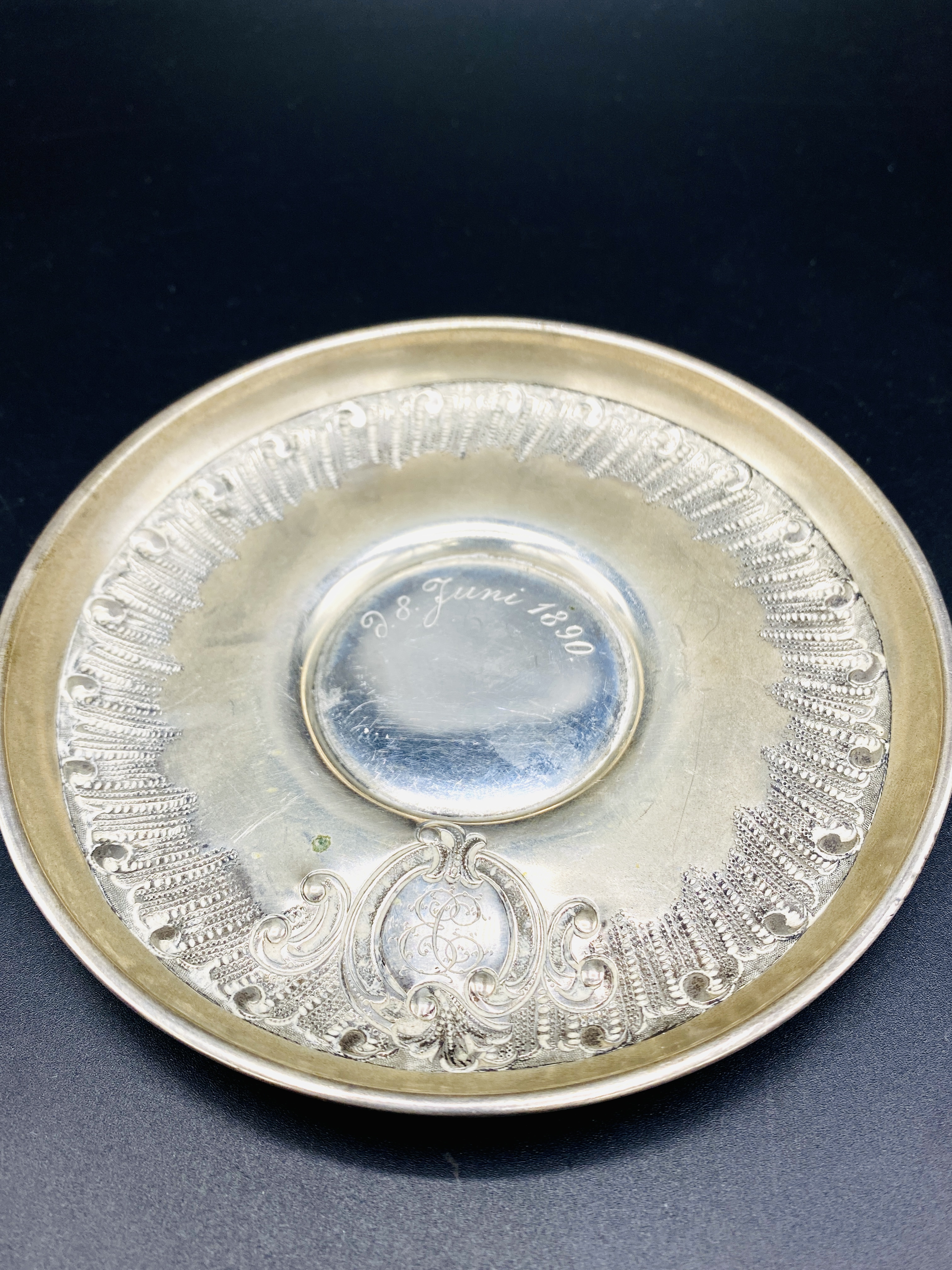 Continental 800 silver repousse decorated cup and saucer, and a silver goblet - Image 3 of 4