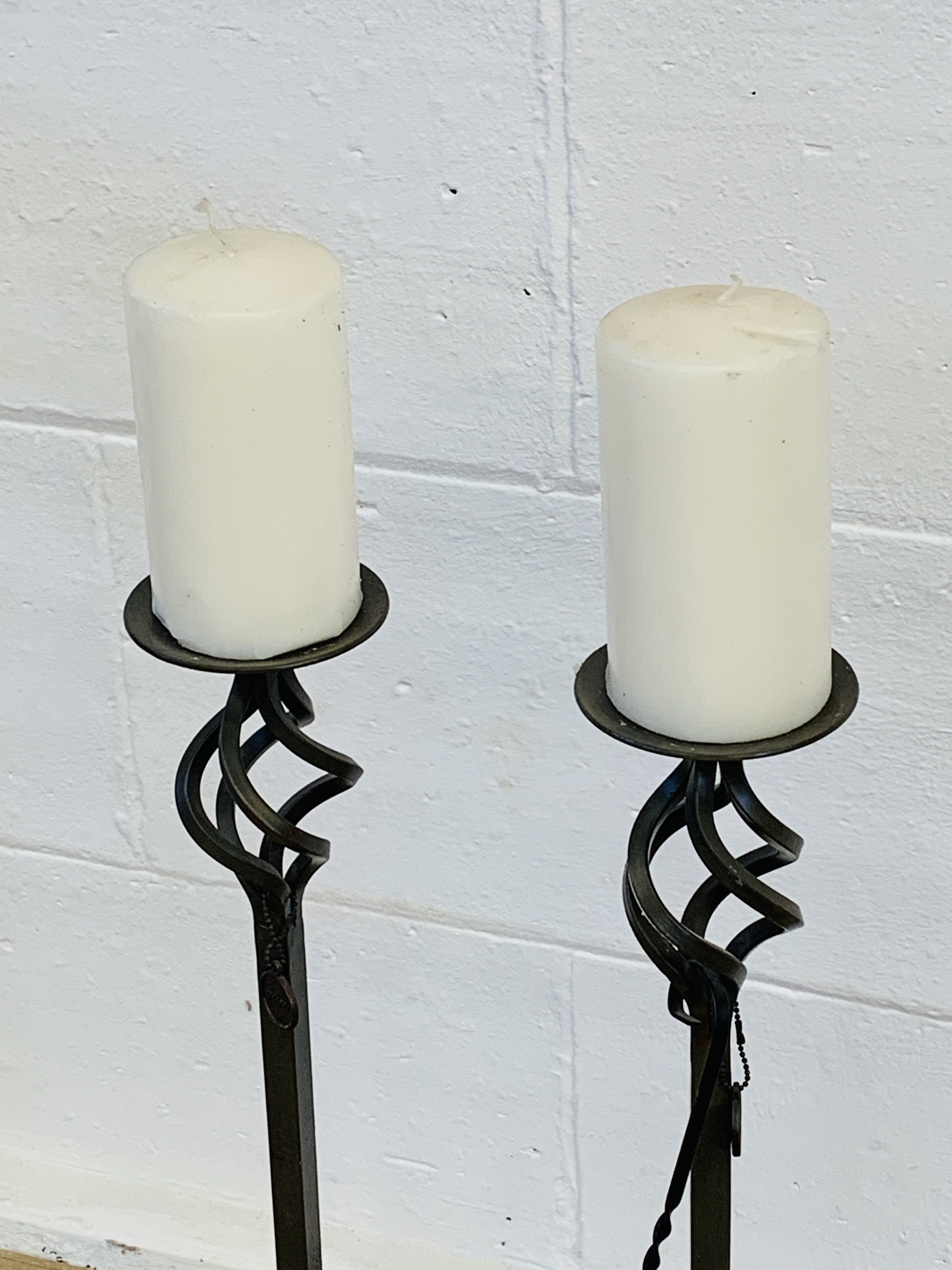 Pair of cast metal candlesticks - Image 2 of 3