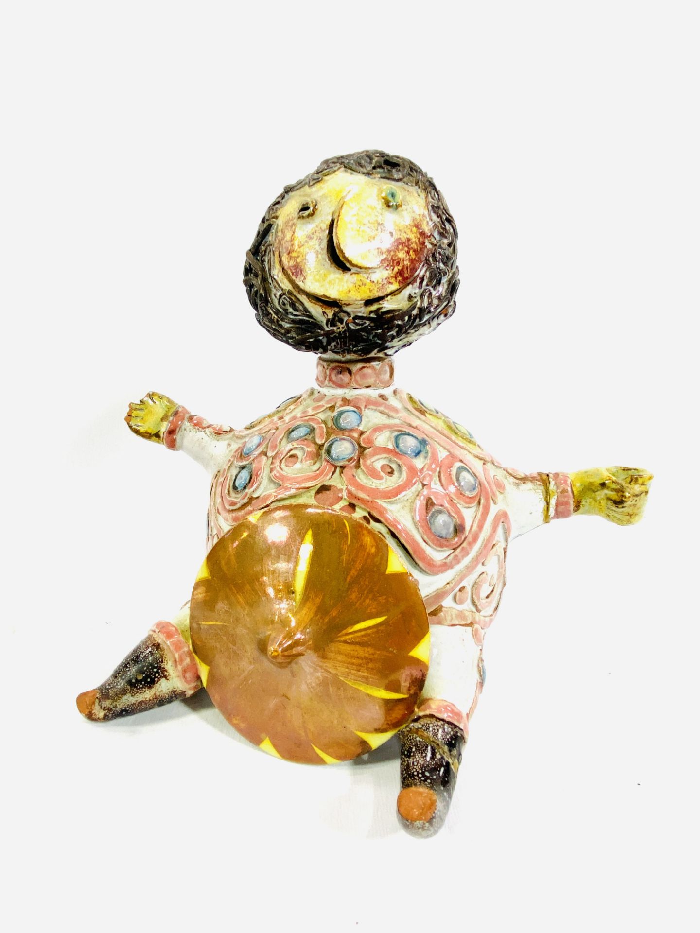 A studio pottery owl and figure of a seated man - Image 2 of 6