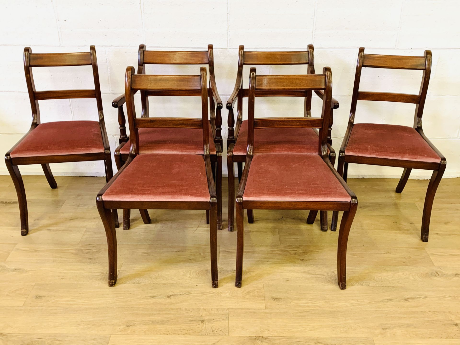 Four mahogany dining chairs with two matching carvers