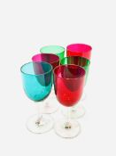 Six coloured wine glasses