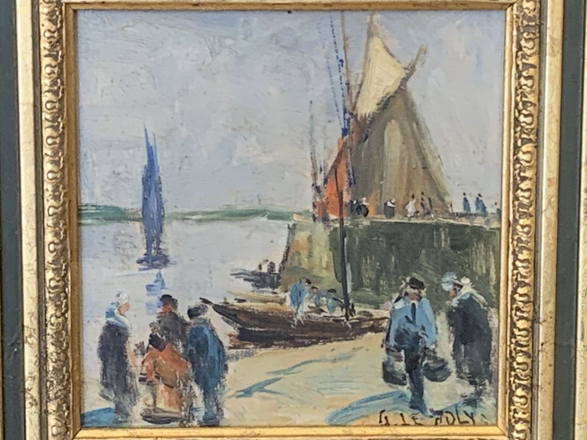 Oil on board of a harbour scene - Bild 3 aus 3