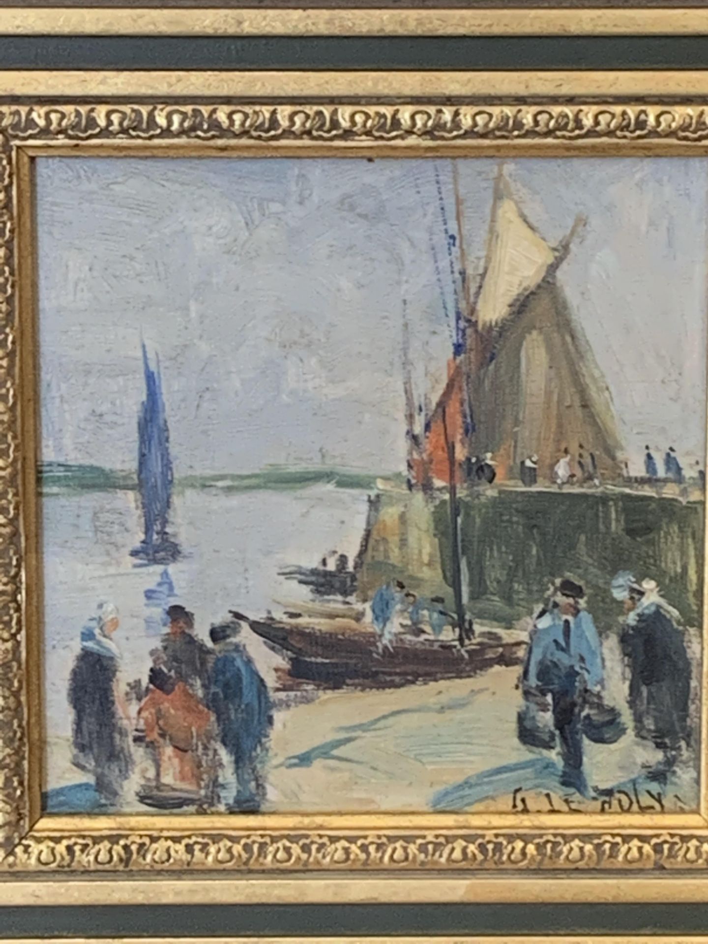 Oil on board of a harbour scene - Bild 2 aus 3