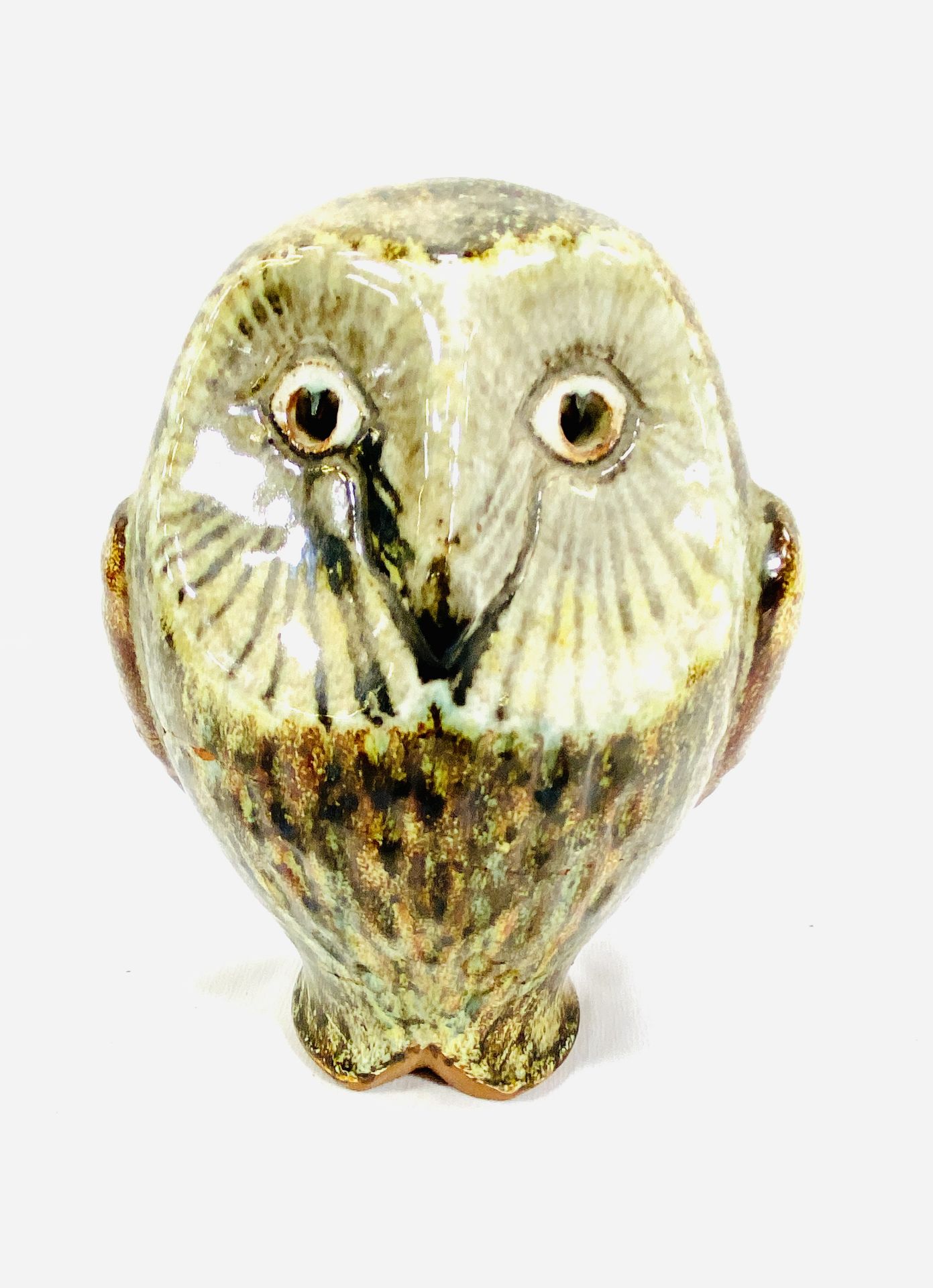 A studio pottery owl and figure of a seated man - Image 5 of 6