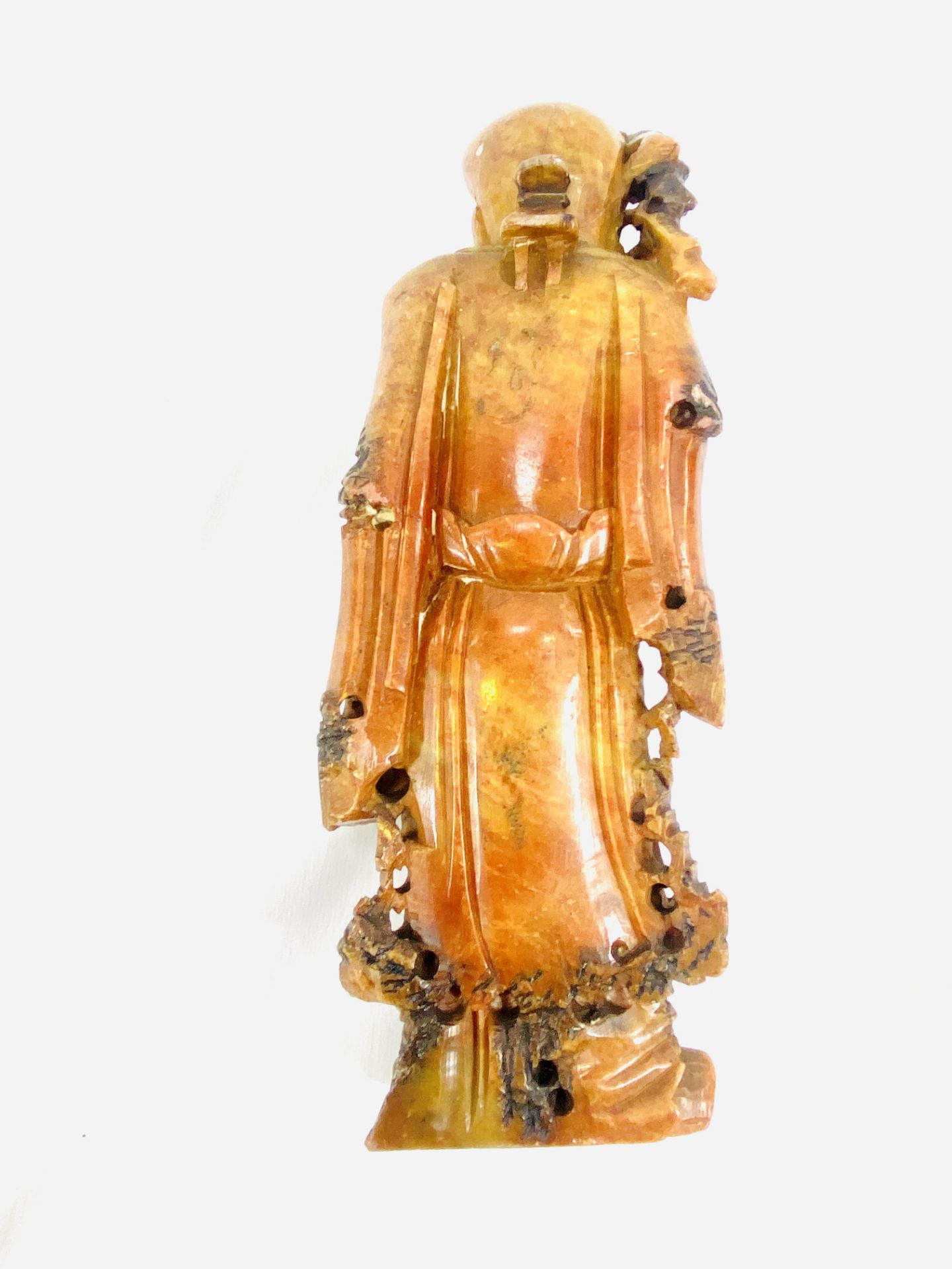 Jade lidded pot together with two carved stone Oriental figures - Image 9 of 9