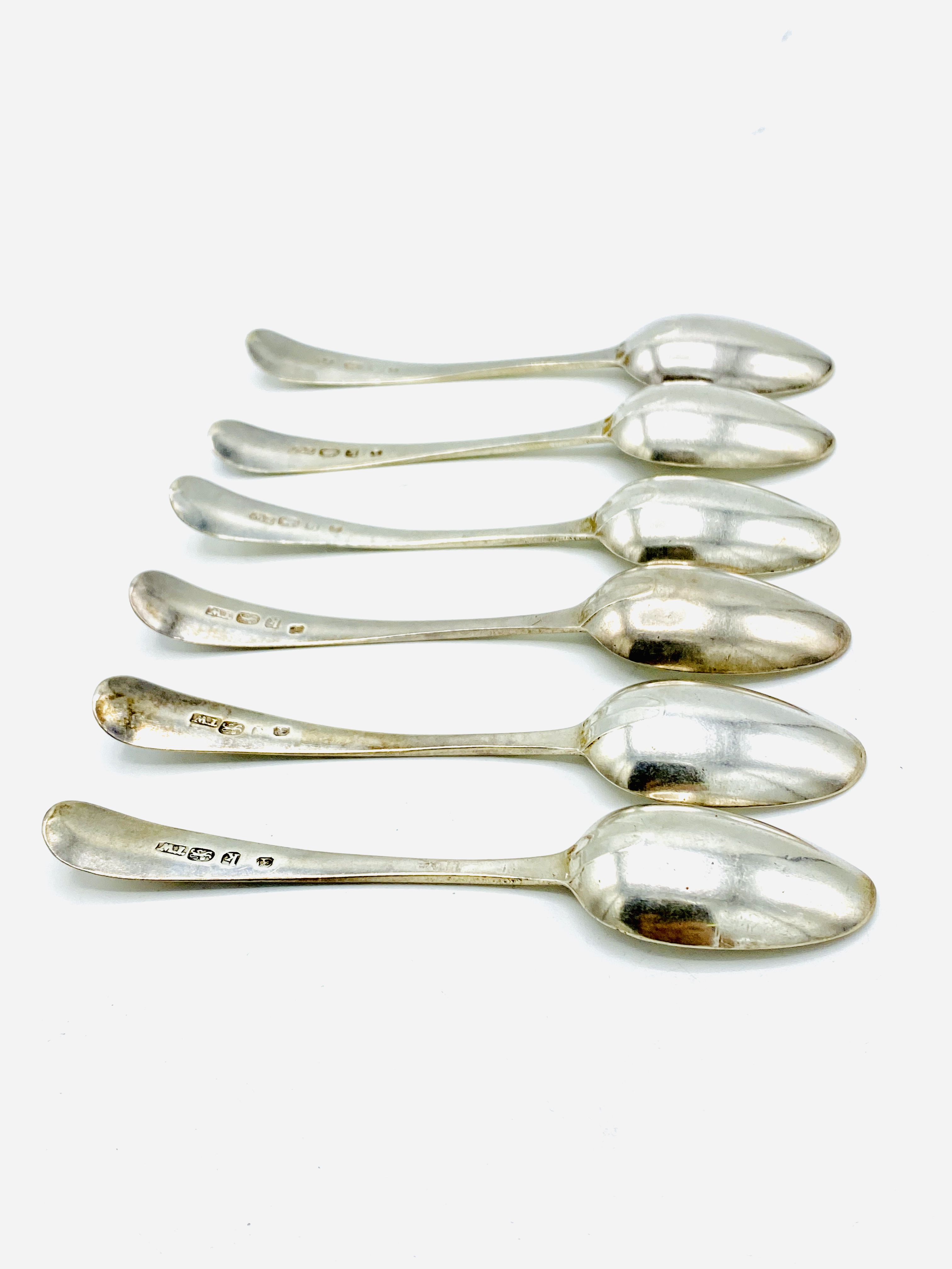 A set of 6 Georgian silver teaspoons, hallmarked London 1785, and another set - Image 6 of 8