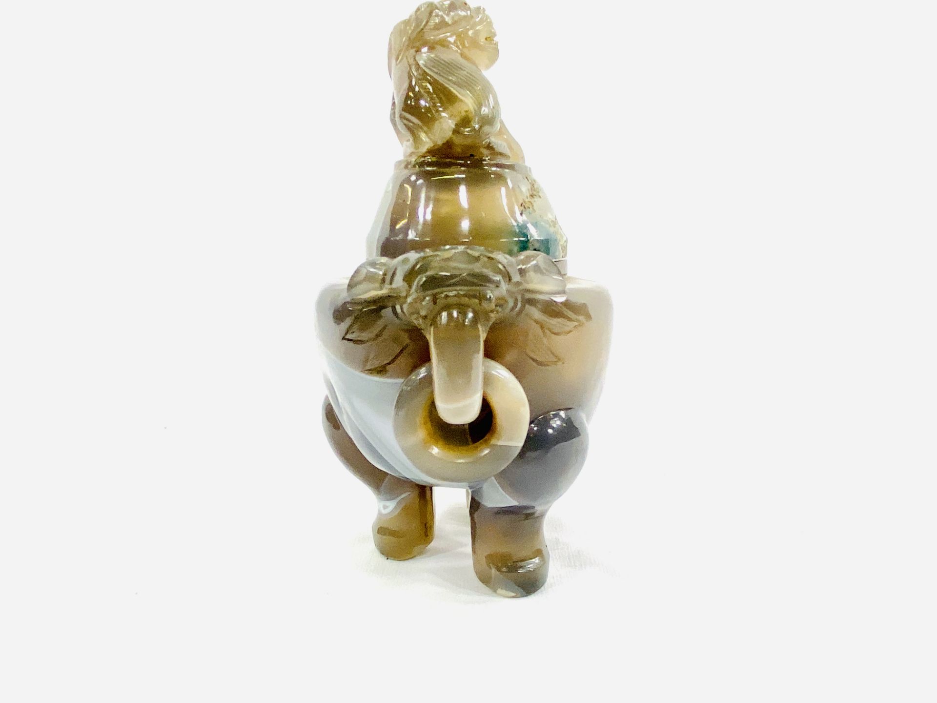 Jade lidded pot together with two carved stone Oriental figures - Image 3 of 9