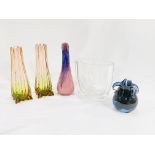 Glass vase together with four pieces of art glass