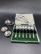 Six silver coffee spoons and other silver items