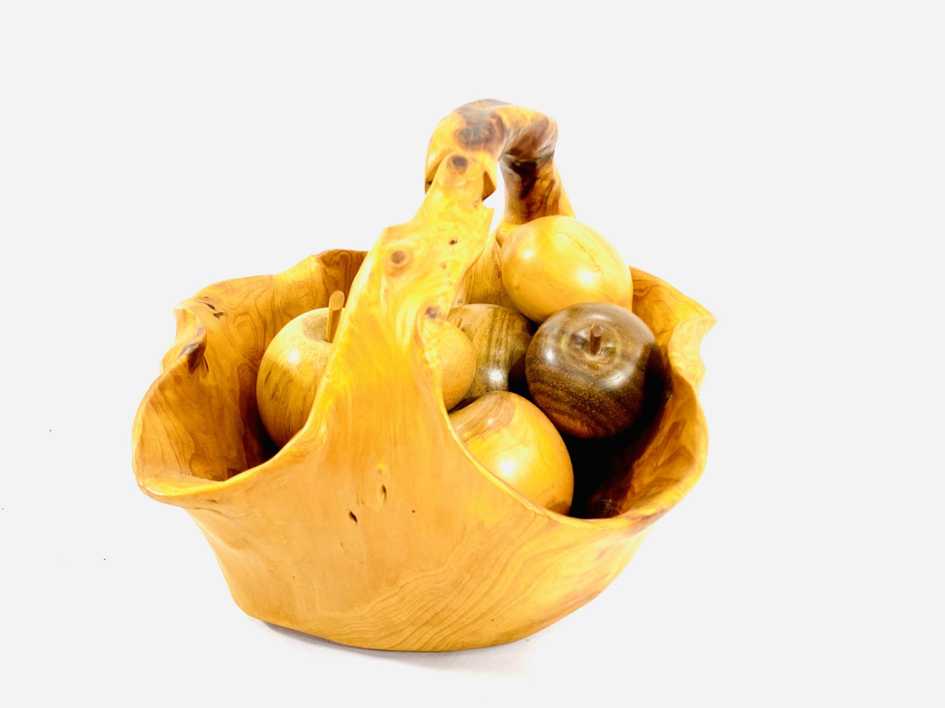 Fruitwood basket with eight turned wood fruits - Bild 2 aus 4