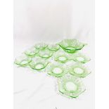 Green glass dessert set