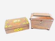 Rosewood tea caddy and walnut playing card box