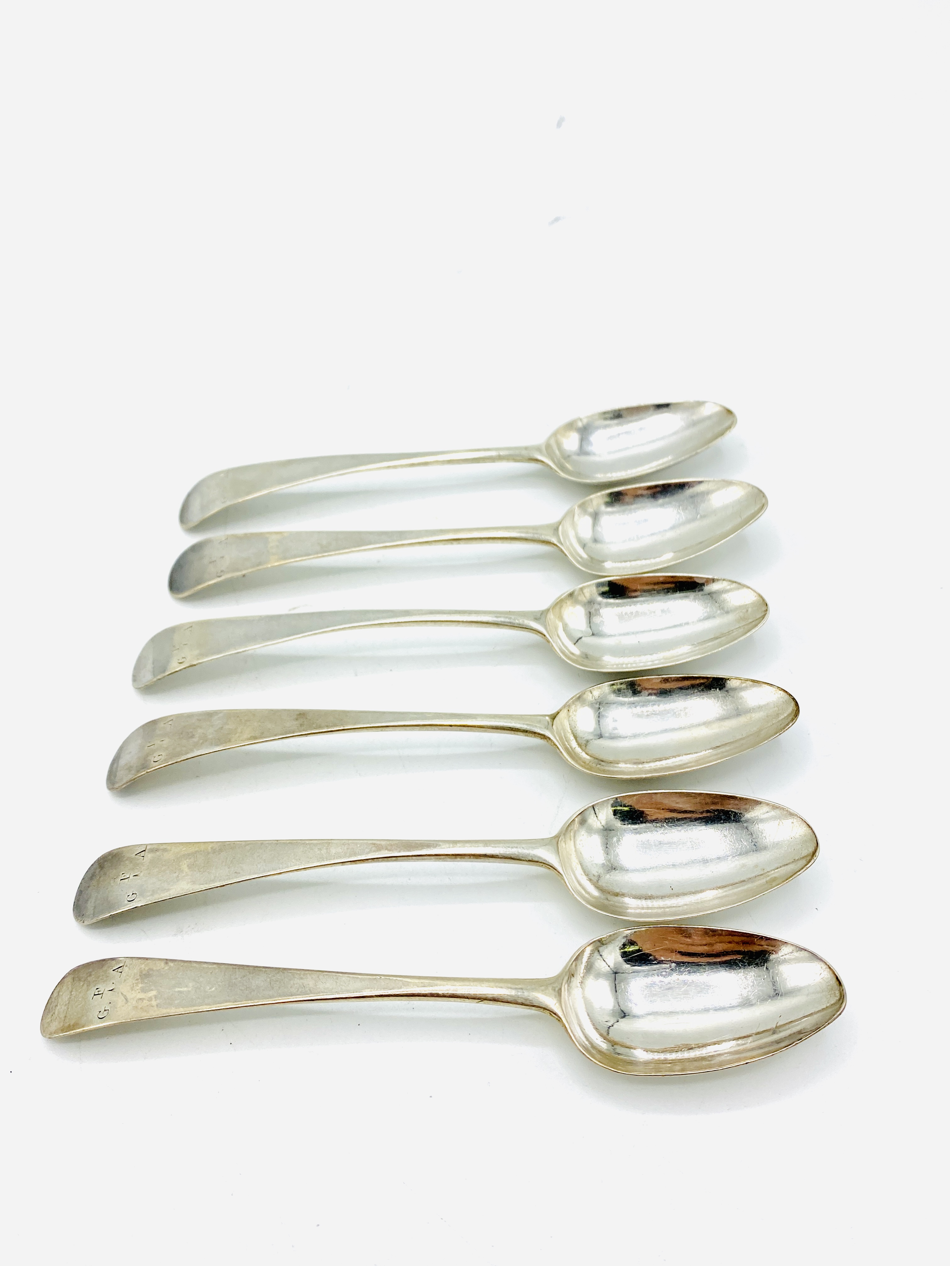 A set of 6 Georgian silver teaspoons, hallmarked London 1785, and another set - Image 8 of 8
