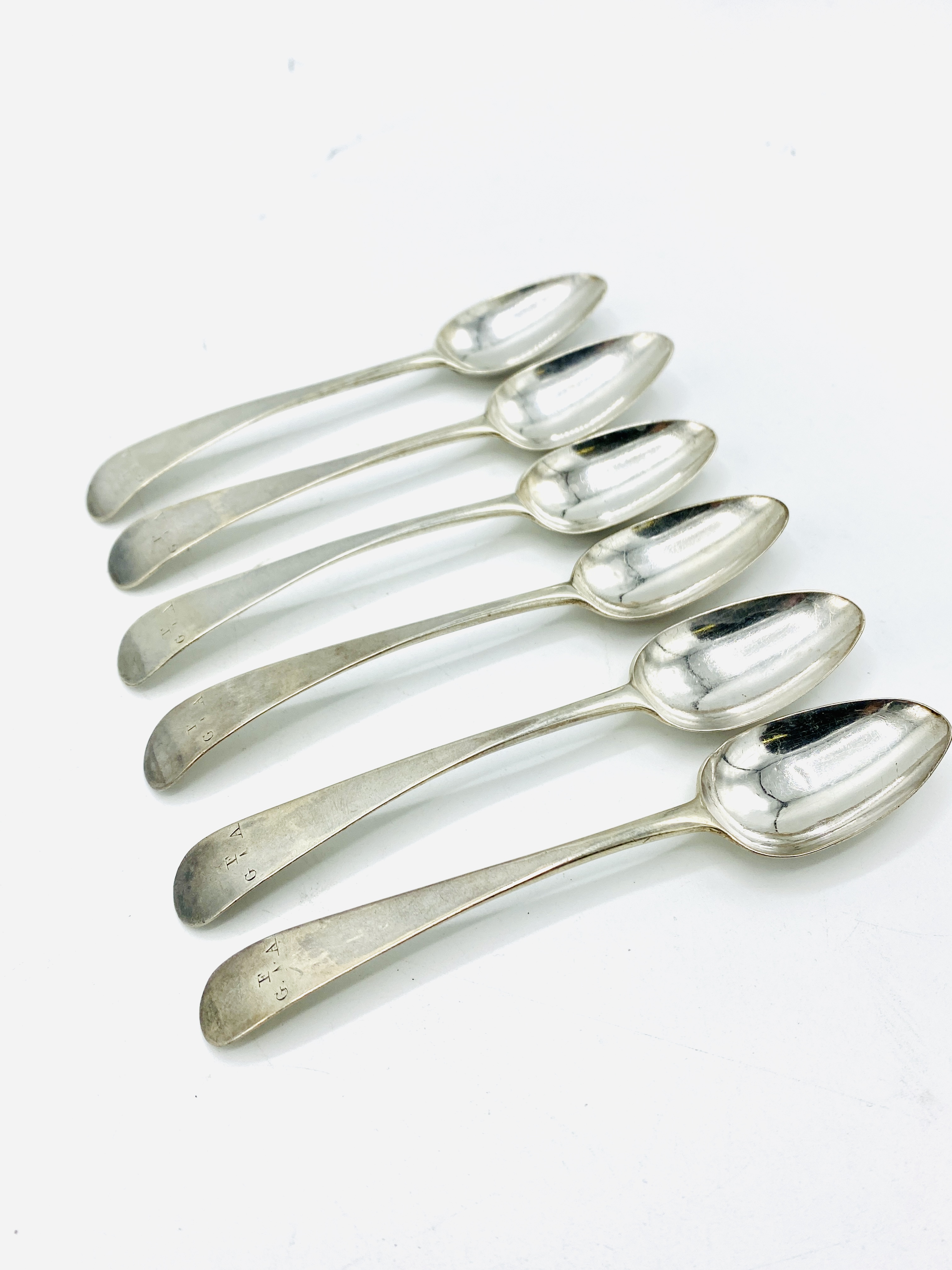 A set of 6 Georgian silver teaspoons, hallmarked London 1785, and another set - Image 5 of 8