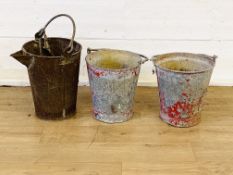 Two galvanised buckets together with a metal bucket