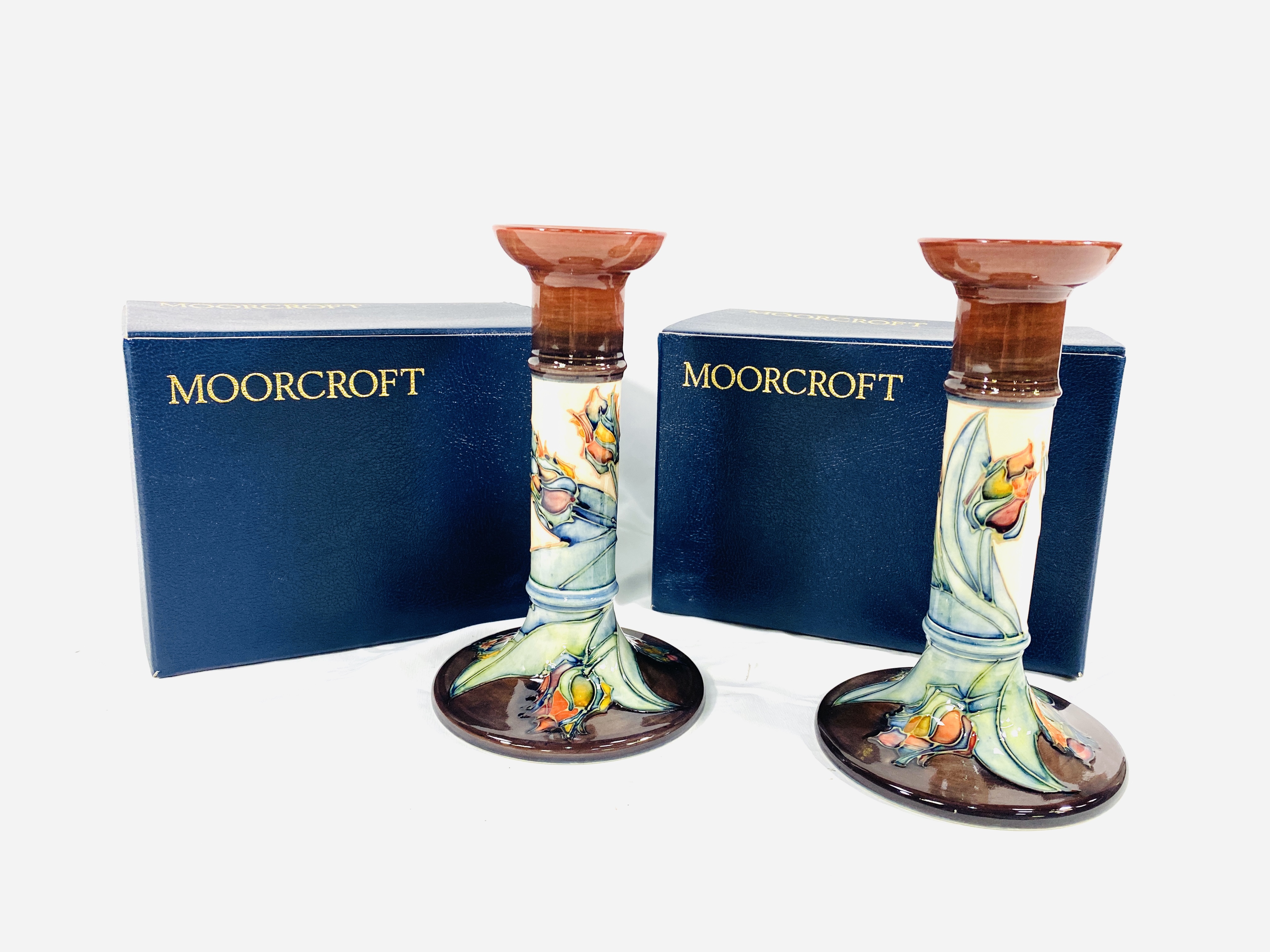 Pair of Moorcroft candlesticks