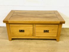 Oak low chest of chest of two drawers