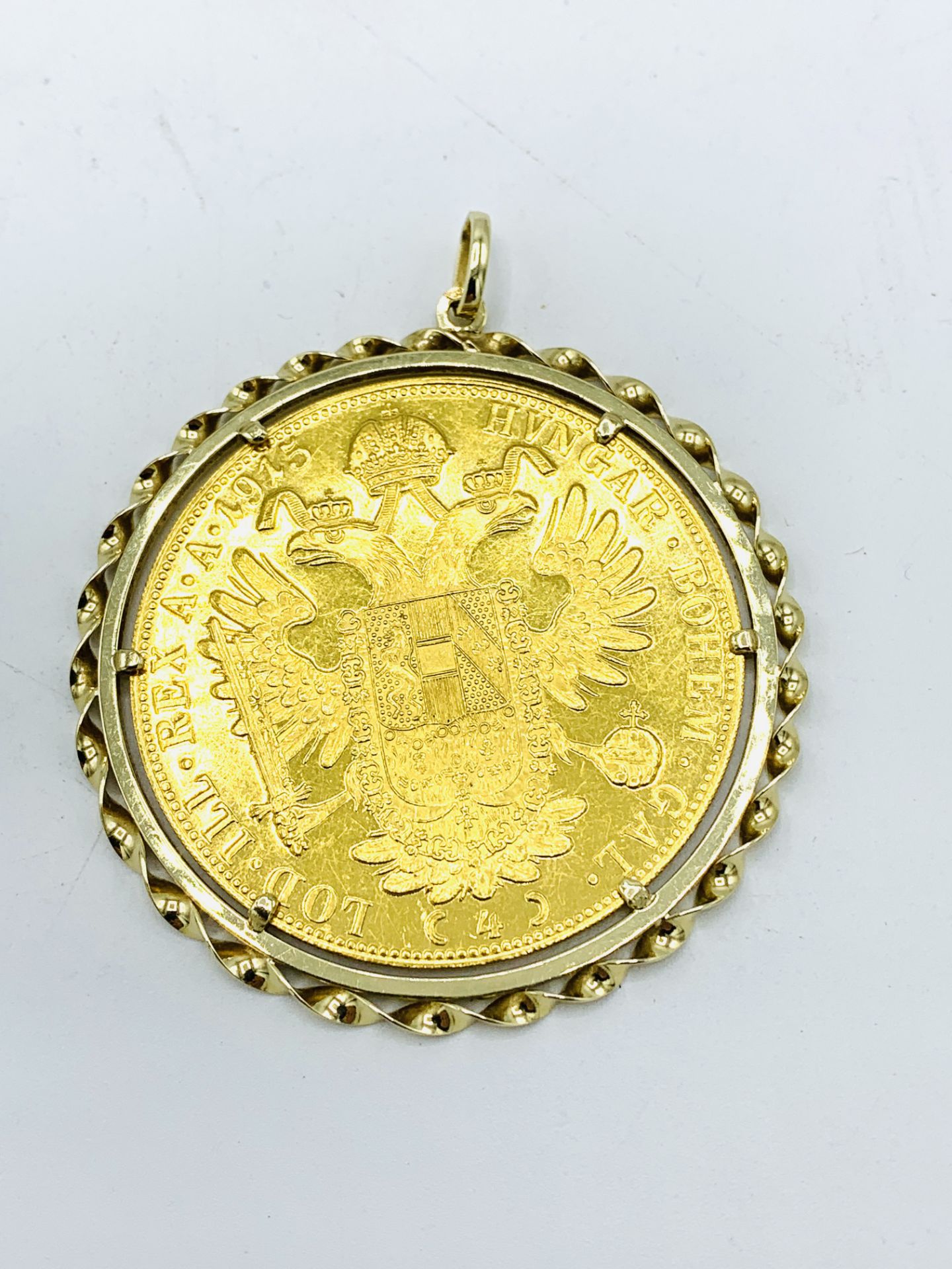 4 ducat coin in 14ct gold pendant frame - Image 2 of 3