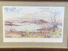 Three framed and glazed prints of the Isles of Scilly; together with Des Allen, signed watercolour