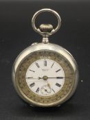 White metal pocket watch with full date function