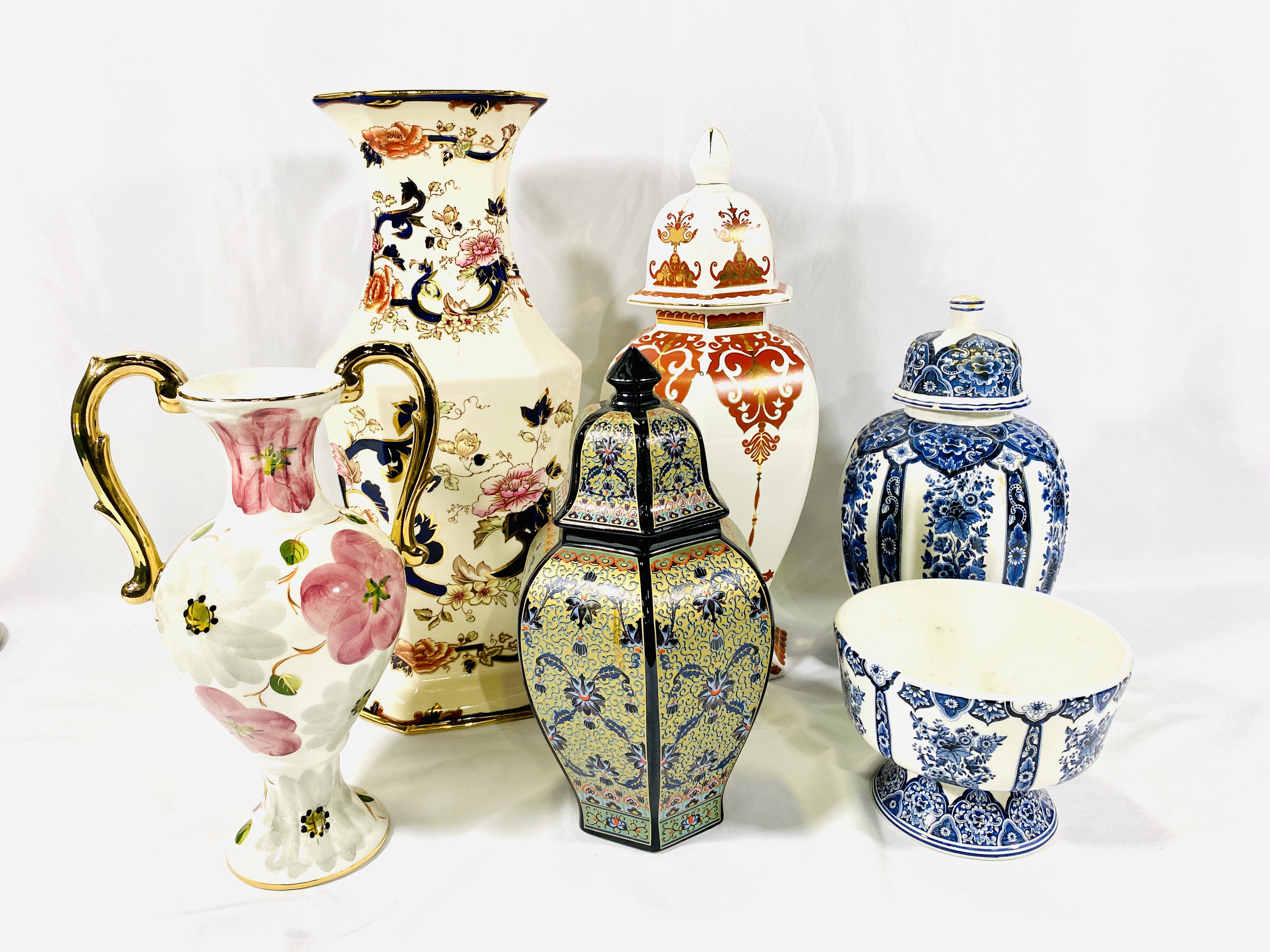 Three ceramic lidded jars and other china