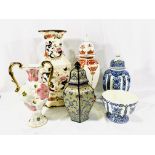Three ceramic lidded jars and other china