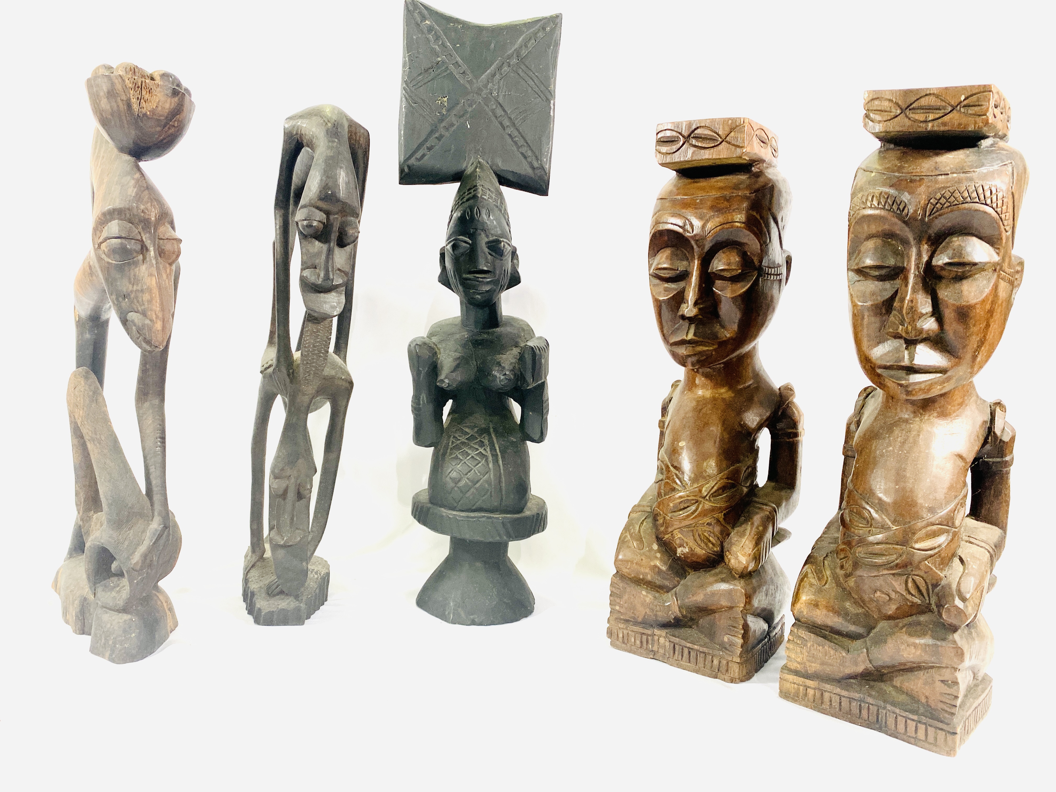 Five carved wood African figures