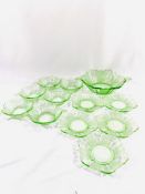 Green glass dessert set