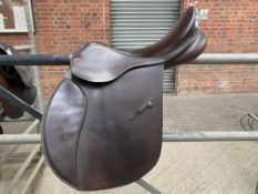 Brown leather Falcon saddle 18", wide fit, in excellent condition.