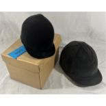 S. Patey made to measure black hunting cap together with Kudu crash helmet 2 cap covers.