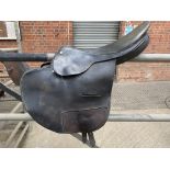 Black leather Black Country Racehorse Exercise saddle.