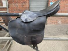 Black leather Black Country Racehorse Exercise saddle.
