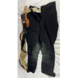 A pair of blue wool Household Cavalry breeches together with 2 military belts