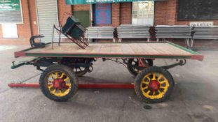 FLAT BED TROLLEY to suit a pair, on 5 stud 10 spoke artillery wheels