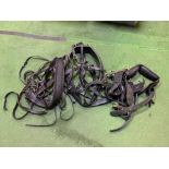 Set of pair harness, black synthetic, breast harness, nickel fittings to suit 15hh.
