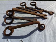 Six cart wheel spanners in various sizes.