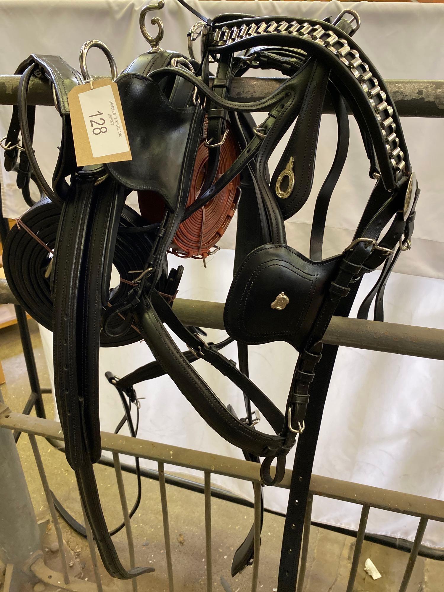 Set of PAIR harness, black and white metal with 23" collars. This lot carries VAT. - Image 8 of 14