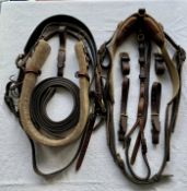 Buffalo hide & webbing brown breast collar harness with brass mounts to suit 12.2 to 14hh
