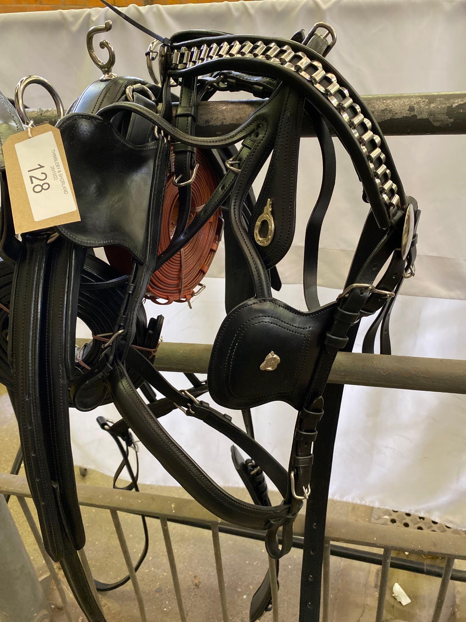 Set of PAIR harness, black and white metal with 23" collars. This lot carries VAT. - Image 5 of 14