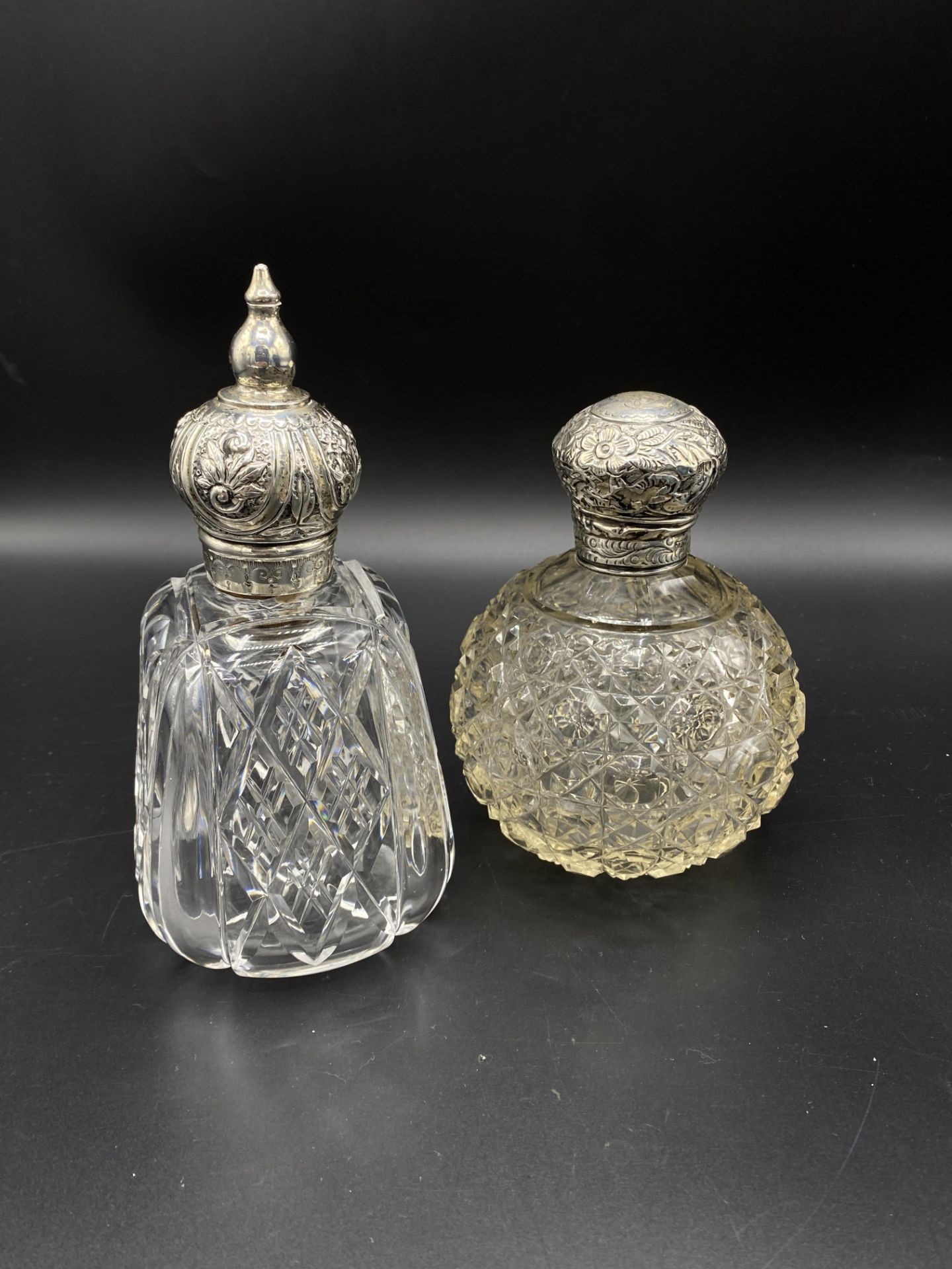 Two cut glass perfume bottles