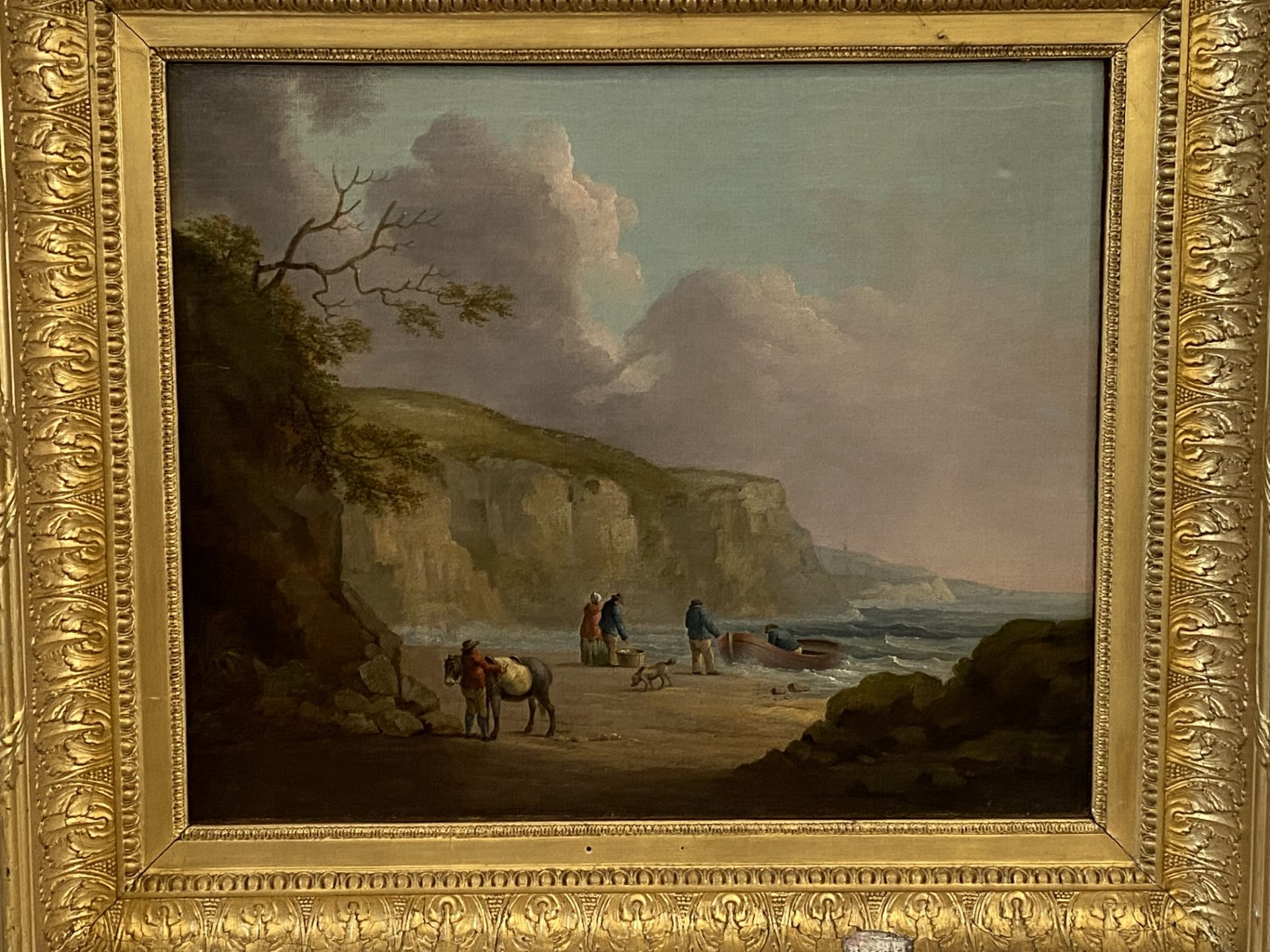 Attributed to George Morland, gilt framed oil on canvas of a coastal scene - Image 2 of 6